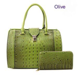 Doctor Bag style handbag with matching wallet.